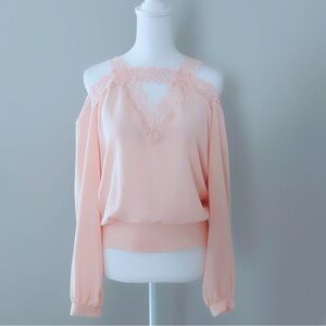 bebe Blush Pink Lace Trim Chiffon Blouse Size S | Feminine Romantic Sheer Top